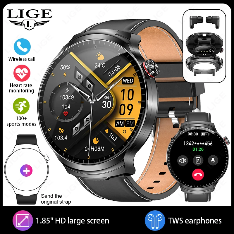 LIGE 2026 Smart Watch 2 in 1 mit Kopfhörer Smartwatch Bluetooth Anruf Männer Uhr AI Stimme Herzfrequenzmesser Musik spielen SmartWatch 10