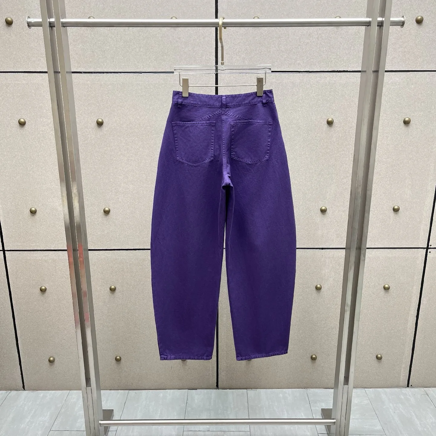 2026 Bold Purple High-Waisted Tapered Jeans – Vintage Wash Wide-Leg Denim Pants with Classic 5-Pocket Design