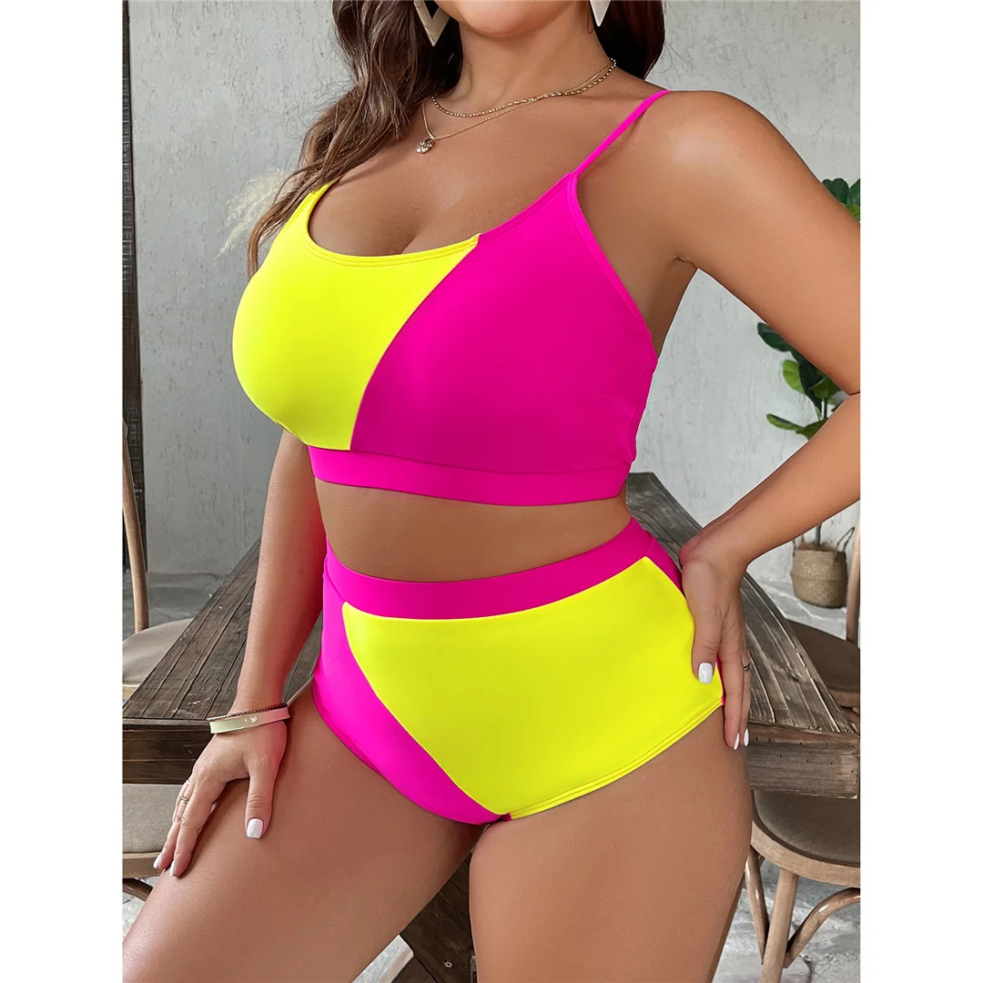 0XL - 4XL Splicing Bikini Plus Size Große Größen Bademode Damen Badeanzug Zweiteiliger Bikini-Set Badeanzug V7271 – Detail 7