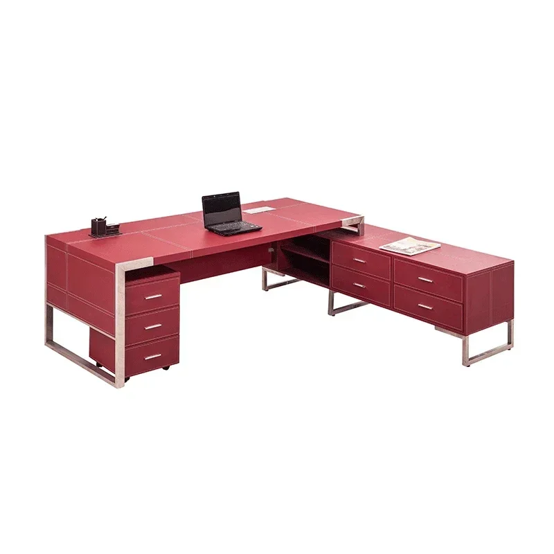 

l High Quality Veneer Leather Office Furniture L Shaped Desk Executive MDF Office DesK Modern Luxury Manager CEO Boss Table