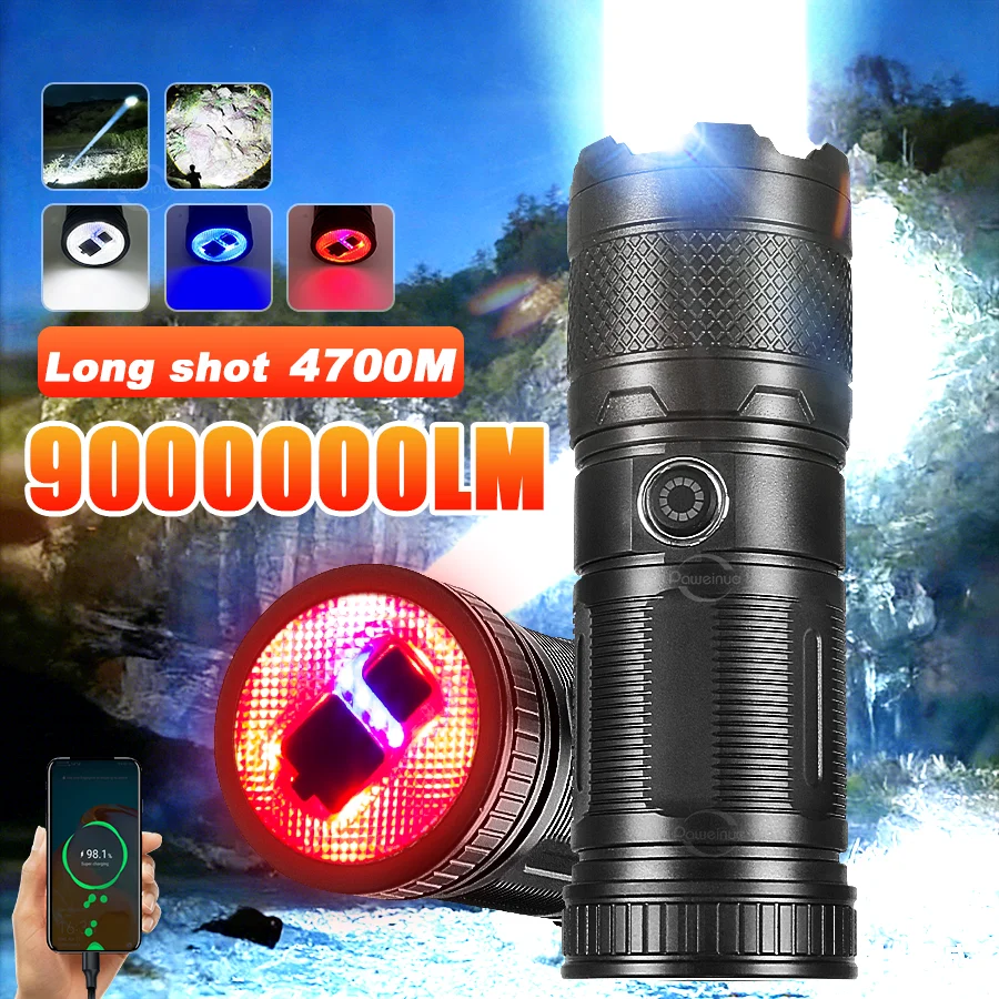 

9000000LM Ultra-High Power Flashlight Zoom Hand Light Outdoor Camping Lantern Digital Electronic Display Waterproof Torch