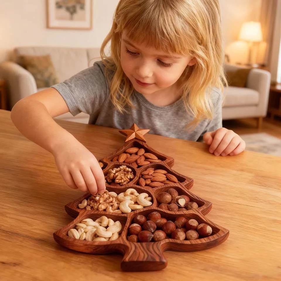 Christmas Tree Charcuterie Board Wooden Divided Food Tray Christmas Tree Serving Platter Cheese Board for Fruit Dessert Nut