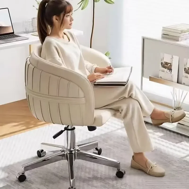 for Modern Swivel Makeup Chair Solid Wheel Leather Home Office Vanity Chair Leisure Upholstered Task Chairs Dining Metal