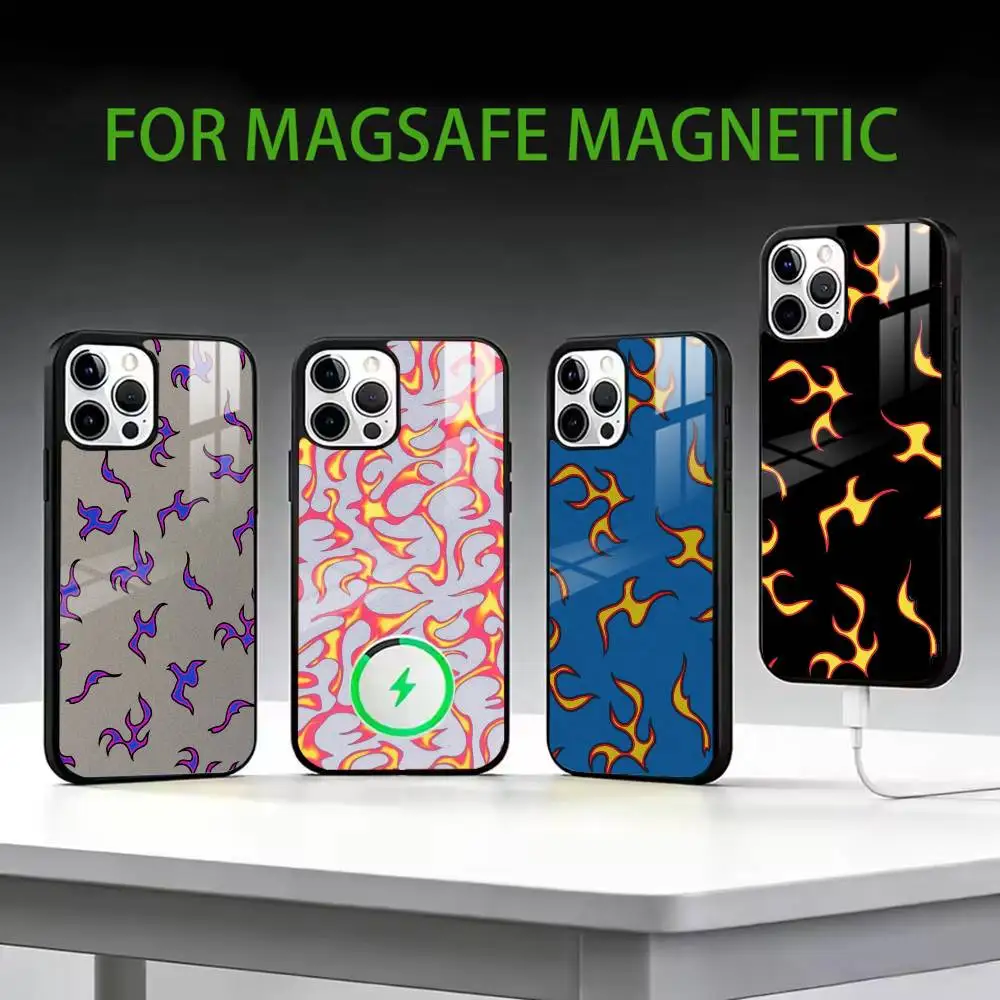 

f-Flame Pattern Phone Case For iPhone17,16,15,14,13,12,11 Plus,Pro Max Magnetic For Magsafe Wireless Charging