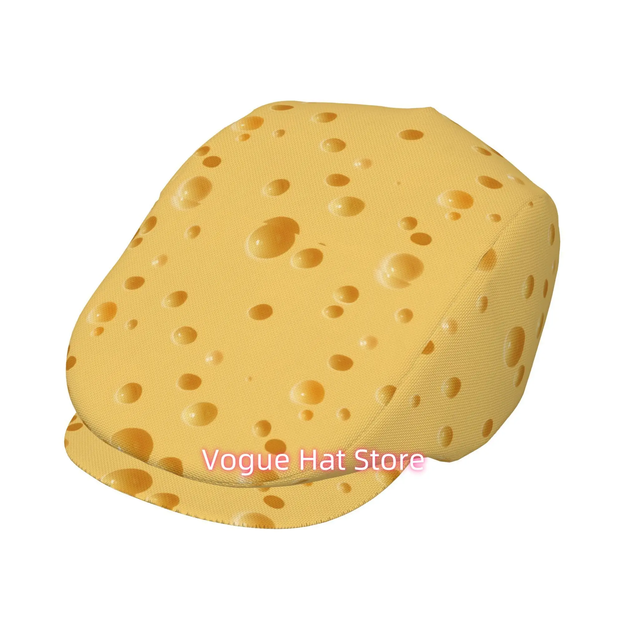 2D Flat - 1pc of The Cheese Temptation Beret, Featuring an All-Over Print, This Retro Newsboy Cap Is Unisex And an Essential Fas