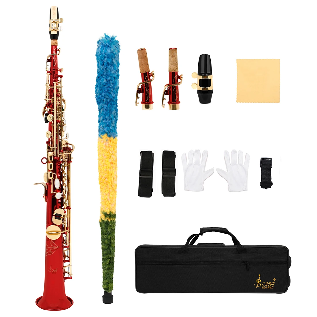 

SLADE Bb Soprano Saxophone Sax Brass Body Professional Woodwind Instrument with Case Gloves Straps Set Parts & Accessories