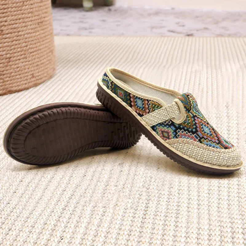 Fashion Women\'s Shoes Ethnic Style Embroidered Linen Breathable Outdoor Casual Slippers Shoes for Women Zapatos De Mujer