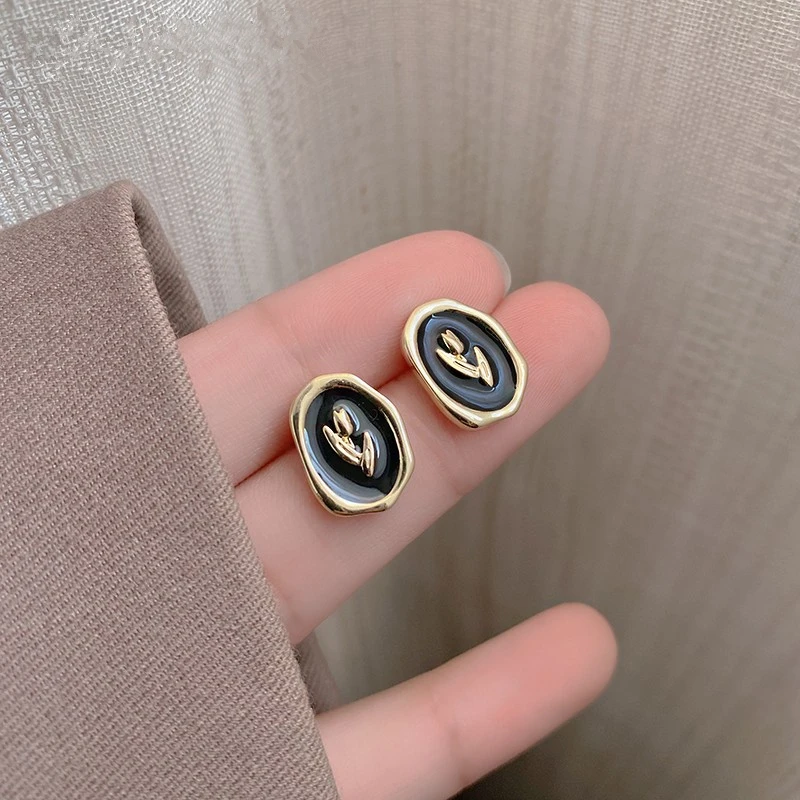 925 Silver Needle New Elegant French Vintage Enamel Dripping Oil Plant Irregular Studs Earrings for Women Trendy Flowers Earring