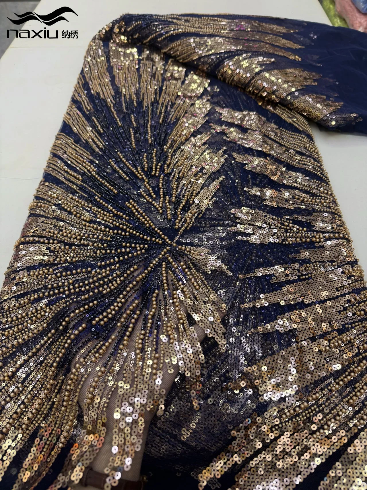 

Madison Navy blue High Quality Sequins Embroidered Groom Nigerian French Lace Fabric African Lace Fabricfor Wedding Party Dress