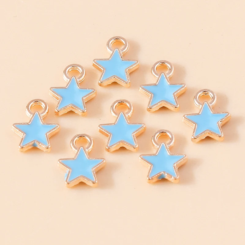 Leslie 30 Stück 8*9mm Mini-Charm Metall-Emaille Kleine Stern-Anhänger für DIY Armband Halskette Schmuckherstellung Zubehör – Detail 8
