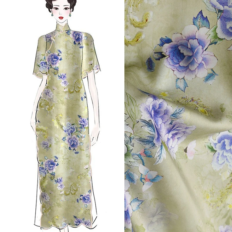 

Gorgeous Blue Purple Floral Printed Rayon Fabric, Soft and Smooth Yellow Green Fabric for Dress and Blouse, 145CM Wide R515