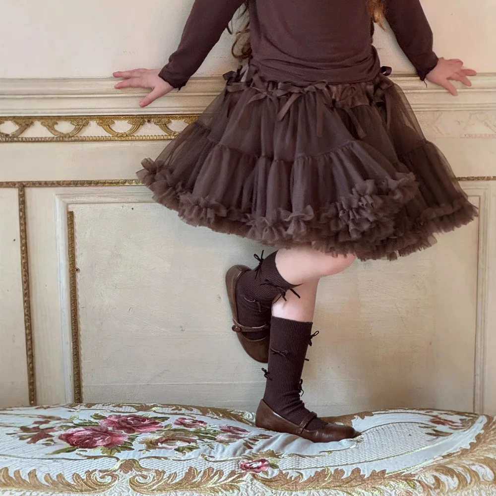 

Toddler Kids Girls Skirts New Autumn Butterfly Bow Little Girls Ball Gown Ins Solid Color Mesh Children 3-8Y Girls Tutu Dress