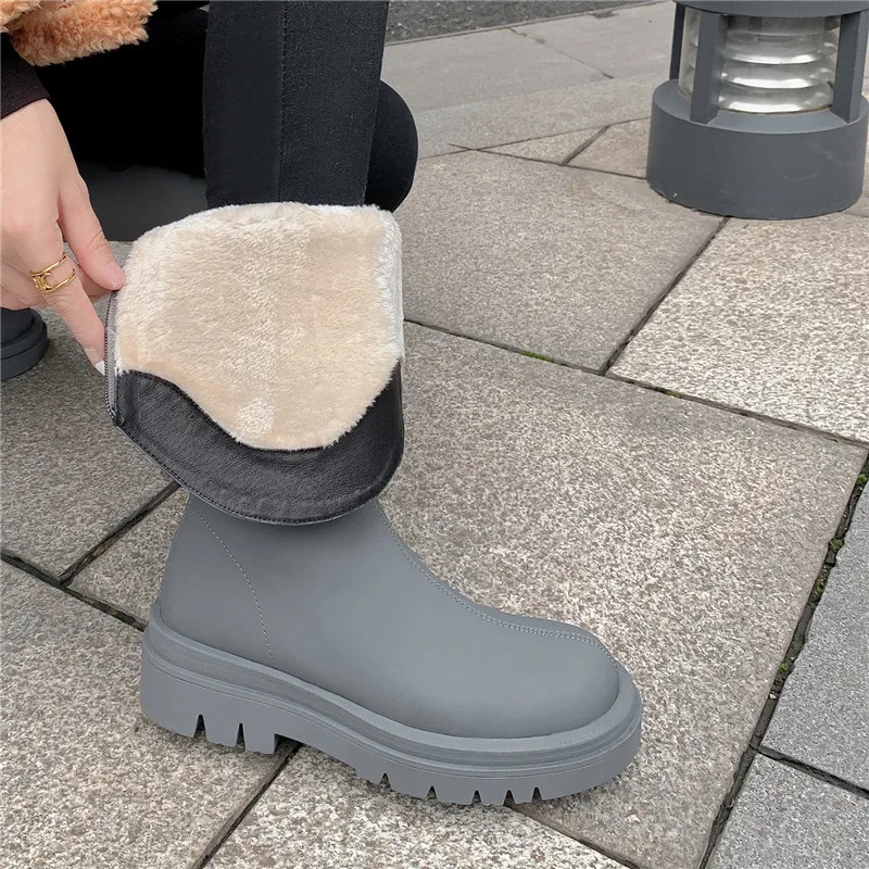 Dilalula 2024 New Genuine Leather Wool Blend Snow Boots Square Med Heels Winter Boots Fashion Zipper Platform Knee High Boots