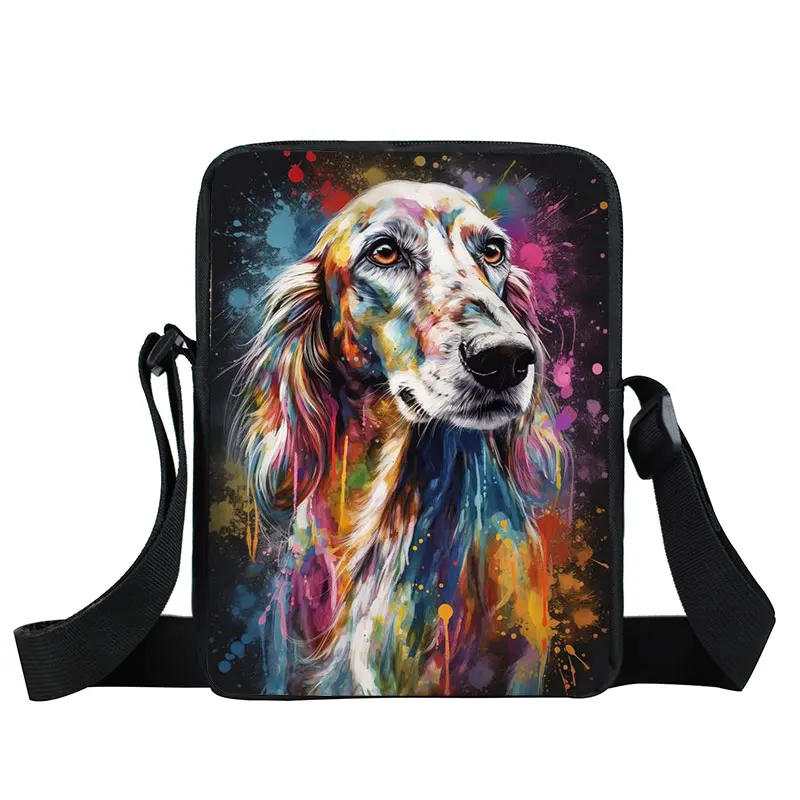 Watercolor Graffiti Dogs Printing Crossbody Bag German Shepherd Doberman Shoulder Bags for Travel Teenage Male Messenger Bag