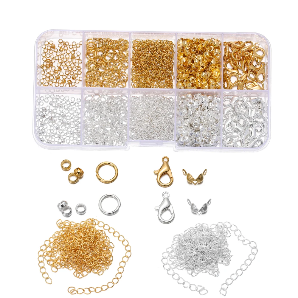 

640Pcs Lobster Clasp Open Jump Ring Split Connectors Stopper Spacer Beads Chain Kits for DIY Necklace Jewelry Making Set
