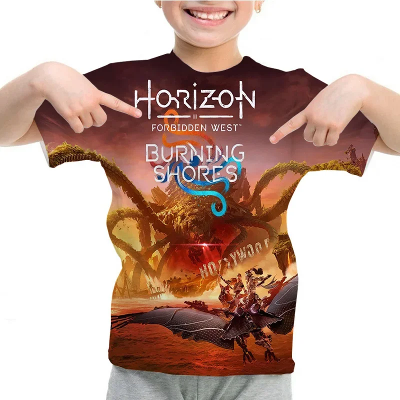 Kids T-shirt Horizon Forbidden West Printed T-Shirt Summer Short Sleeve Boys Girls O-neck Tees Children Clothing Casual Tops