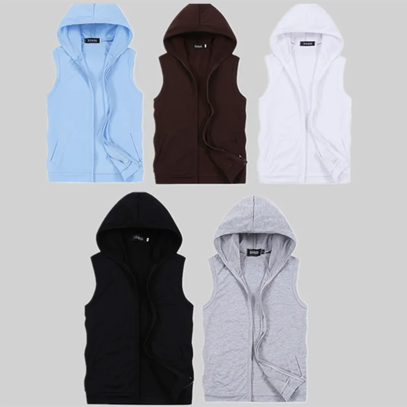 2023 Summer Mens Hoodie Coat Vest Fashion Couple Sleeveless Waistcoat Casual Hood Jacket for Men