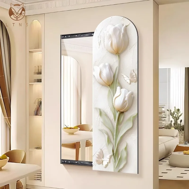 Lustro przesuwne na całą sylwetkę, niewidoczne, z efektem kremowego wiatru, dekoracyjny obraz