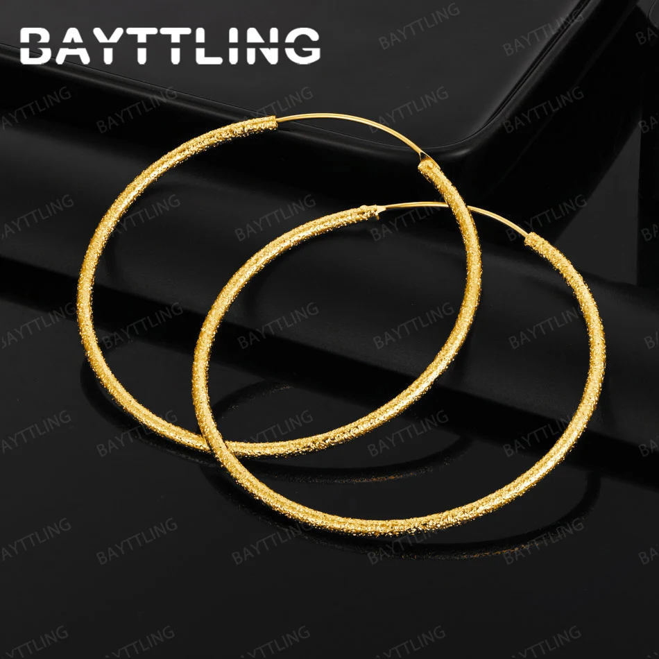 

Fashion 925 Sterling Silver 18K Gold 50mm Delicate Frosted Hoop Earrings for Women Simple Gift Accessories Jewelry Wedding