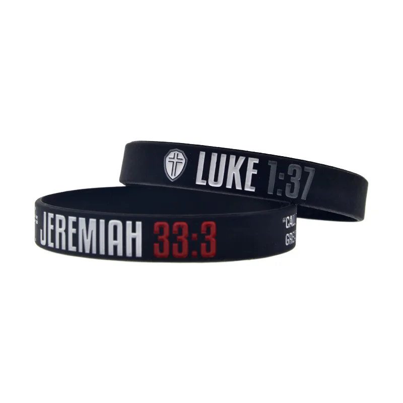 1PC/4PCS Jesus Silikonarmband JEREMIAH 33:3 PHILIPPIANS 4:13 EPHESIANS 6:10 LUKE 1:37 Gummiarmband Schwarz – Detail 8