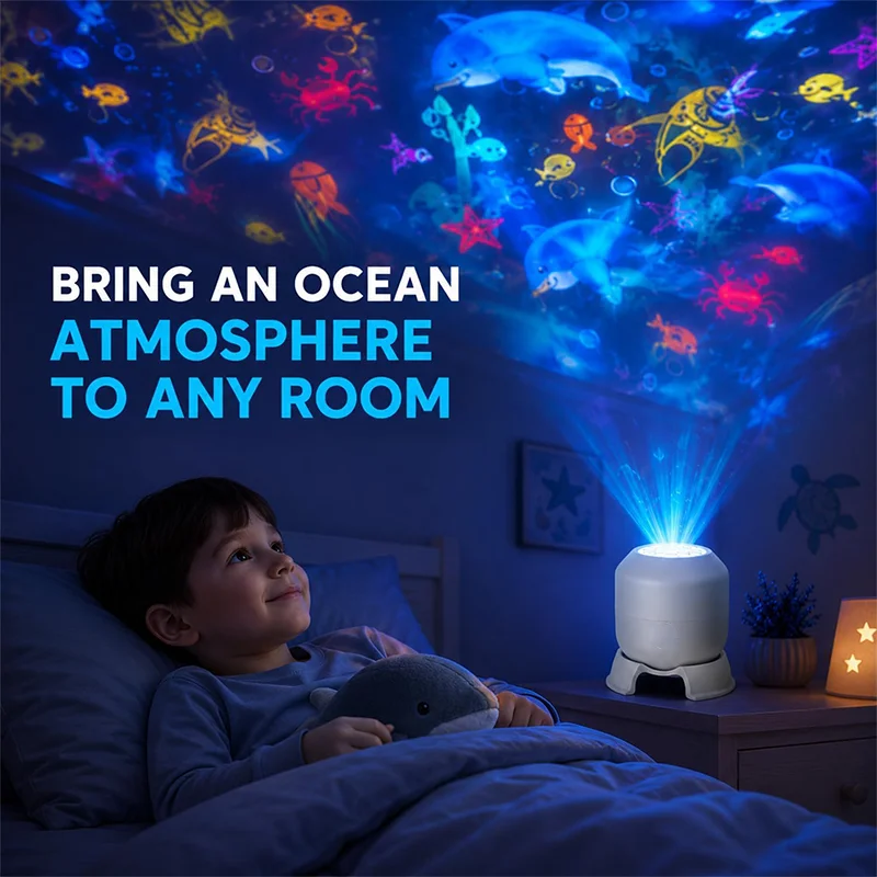 USB LED Dynamic Projector Light Ocean Snowflake Christmas Projector Pattern Night Lamp for Living Room Party Game Room Decor