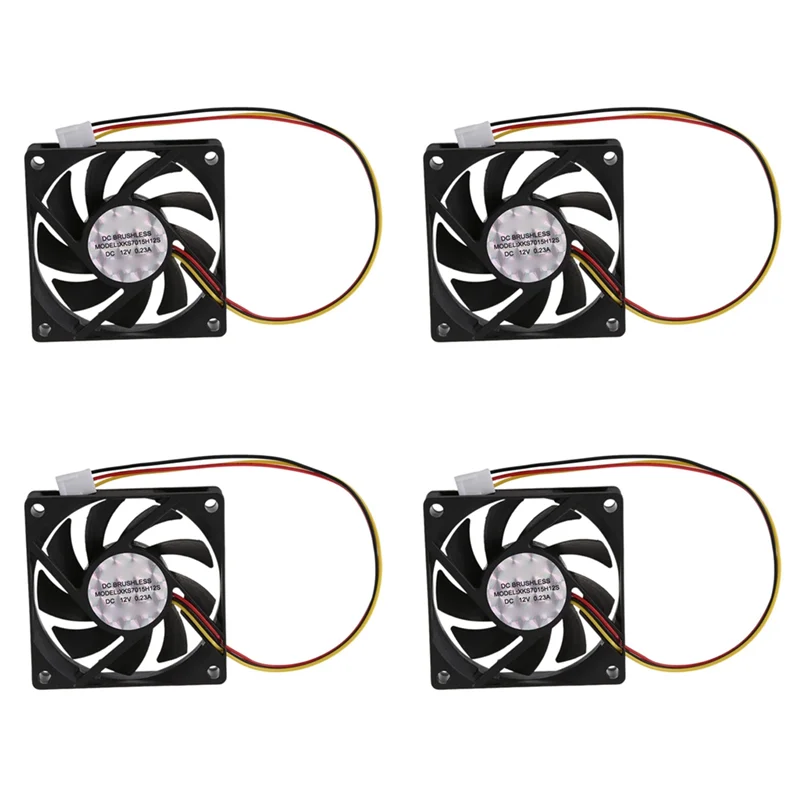 Suitable 4X Internal 12V 3 Pin CPU Fan Cooler Fan For PC 70X70x15mm