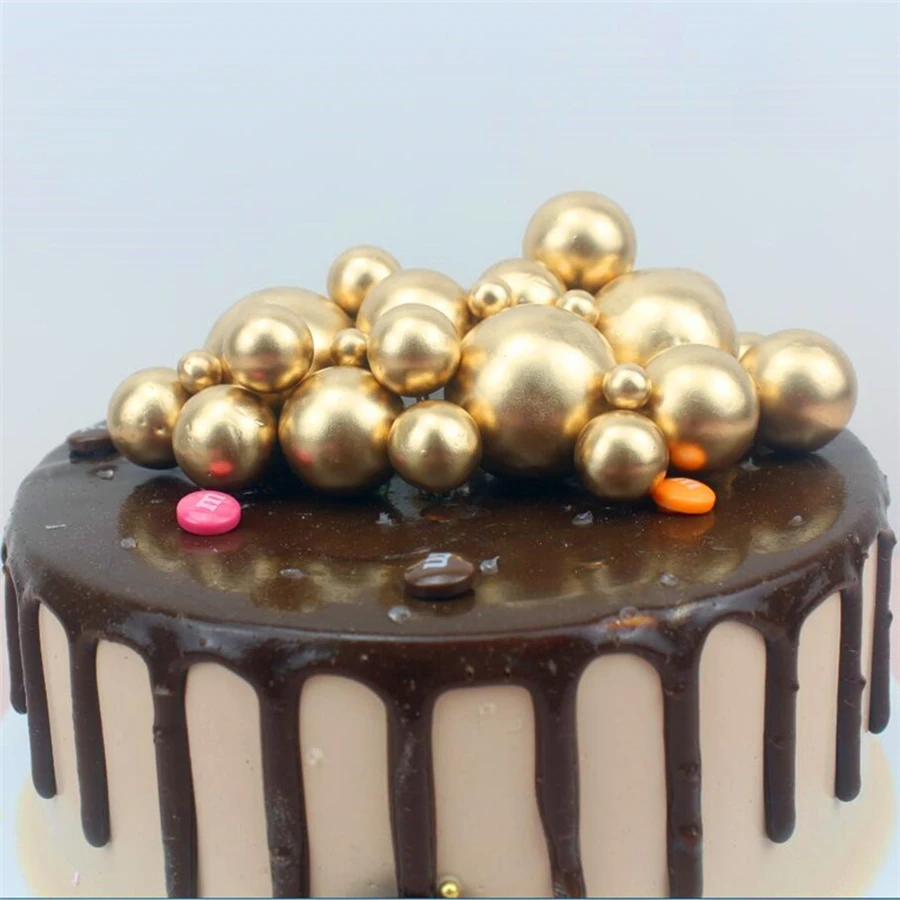 كعكة إدراج 3 سم كرة ذهبية كرة فضية، فاكهة رغوية، كرة صفراء وبيضاء وزرقاء ووردية، تزيين الكيك #3