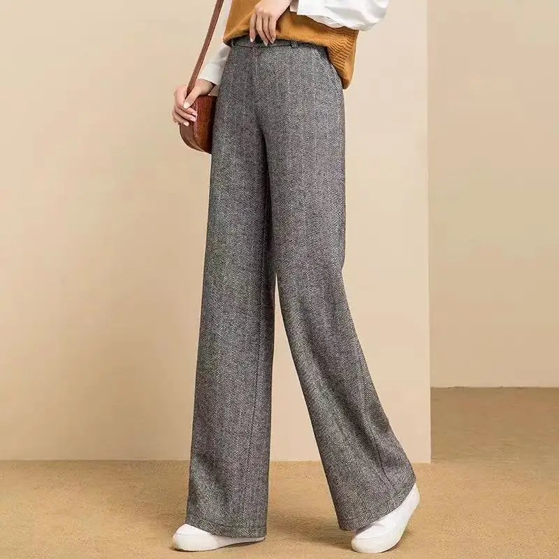 Casual 2024 New Fashion Pants donna Vintage Office Lady tinta unita pantaloni lunghi morbidi ed eleganti a vita alta con cerniera Fly T76