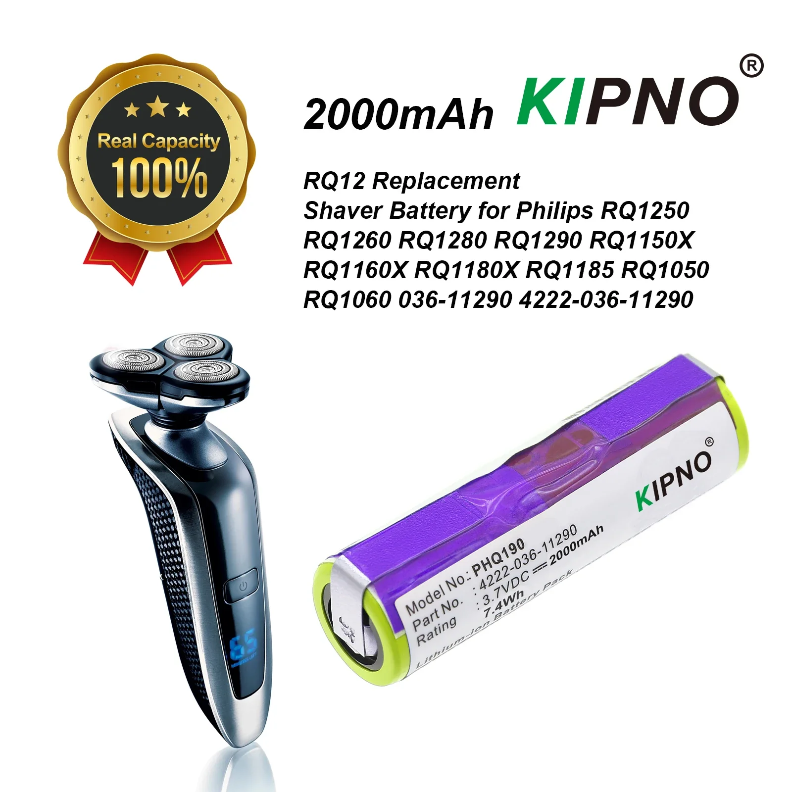 

RQ12 Replacement Shaver 2000mAh Battery for Philips RQ1250 RQ1260 RQ1280 RQ1290 RQ1150X RQ1160X RQ1180X RQ1185 RQ1050 RQ1060