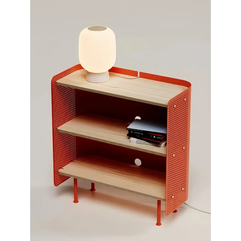 Nordic dopamine orange metal solid wood shelf adjustable height storage rack flat for one-shaped shelf bookshelf