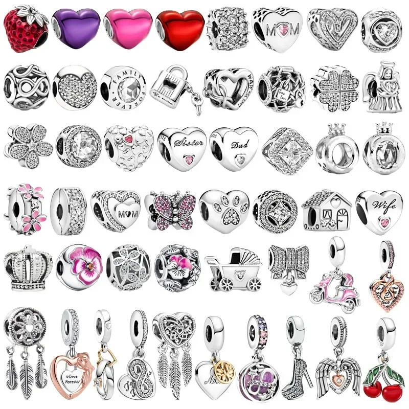 

925 Sterling Silver Forever Family Motorcycle Cherry Daisy Pendant Charm Bead Fit Original Pandora Bracelet Women DIY Jewelry