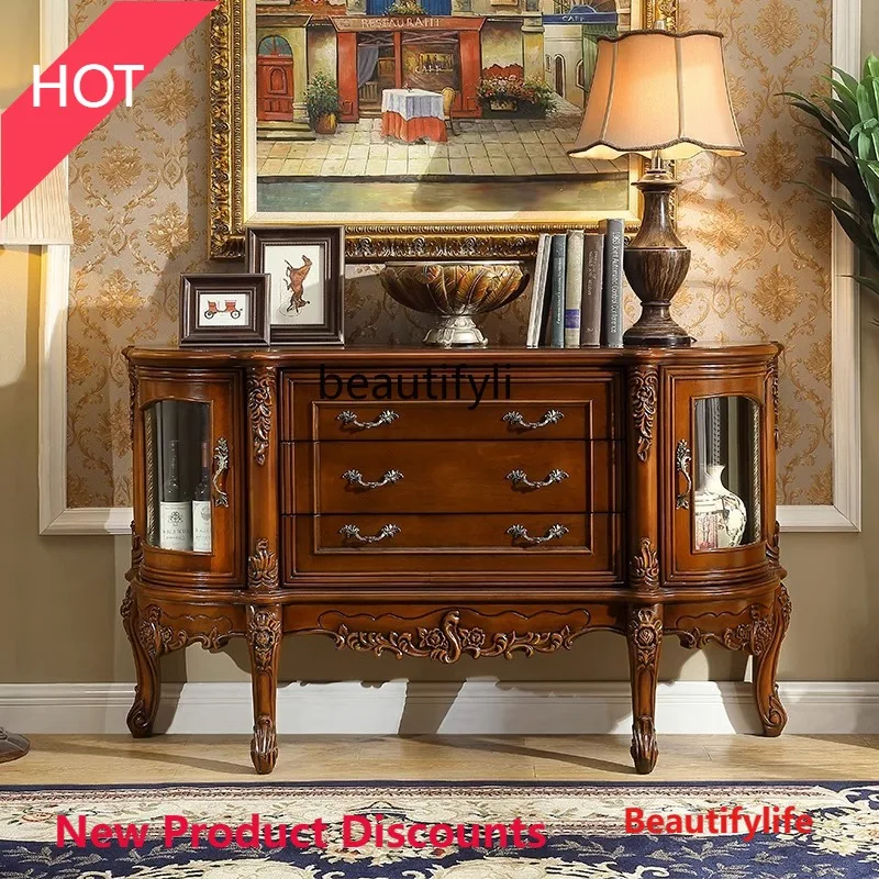 MM45 American-Style Solid Wood Wall-Mounted Small Apartment Dining Side French Entry Entrance Cabinet New Classical Curio Cabine