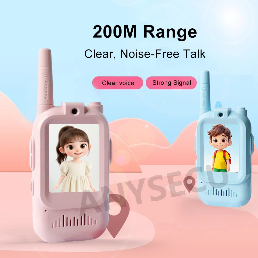 Walkie Talkies de Vídeo para Crianças, Pacote com 2, Intercomunicador Recarregável, Walkie-talkie Fofo com Tela de 2 Polegadas, Chamada com Um Clique, Intercomunicador de Vídeo Infantil