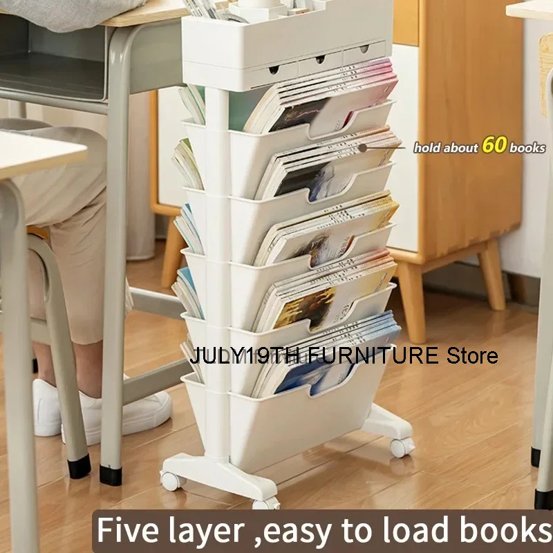 

Movable Bookshelf Storage File Organizer Book Rack Large Capacity Shelve Bookcase With Drawer Stationery Organizer