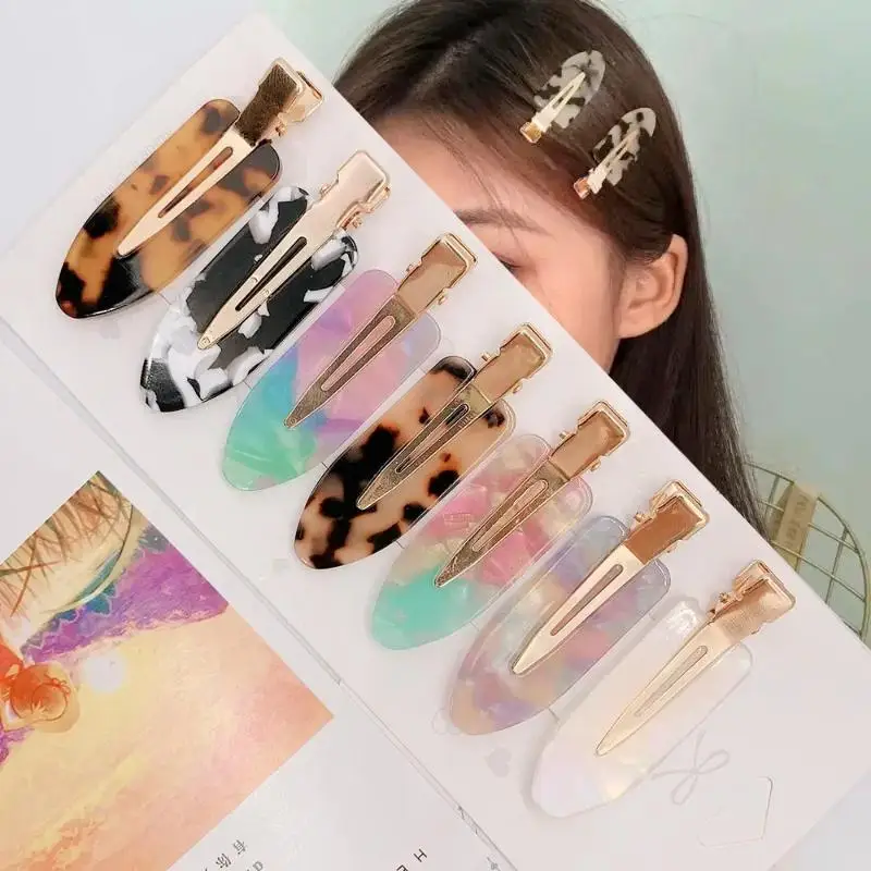 No Crease Acrylic Hair Clips 2Pcs with Gold Metal Clasp Marble Pattern Anti-slip Hairpins for Party Daily Wear Hair Styling