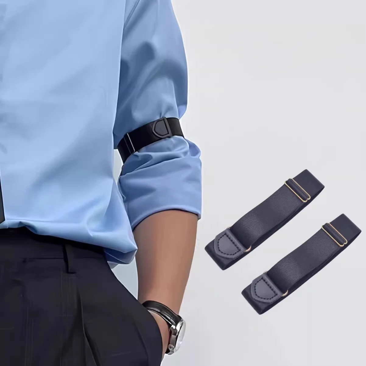 2 قطعة/زوج أسود كم الأربطة قابل للتعديل مطاطا المضادة للانزلاق قميص كم أصحاب الأربطة تمتد شارات للنساء الرجال #2