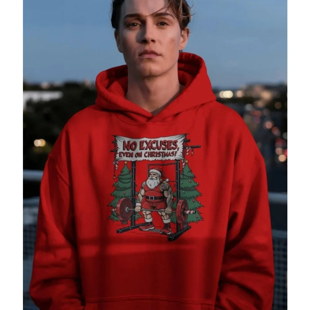 

Bodybuilding Santa Claus Deadlift Hoodie Sweatshirt Funny Christmas Workout Hoodie No Excuses' Gym Women Pullover Sweatshirt
