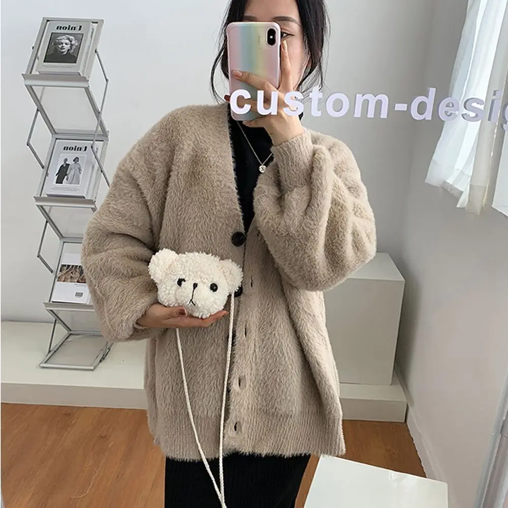 Mini Pouch Smile Bear Handbag Backpack Cute Cartoons Animals Diagonal Women Bag Plush Bear Shoulder Bag Plush Purses Plush Bag