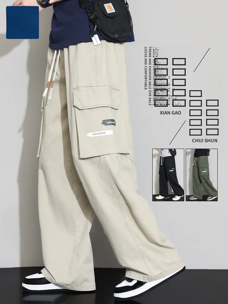 

American Sle Loose Cotton Work Trousers Spring Autumn Straight Leg Casual Long Pants for Teenagers Wear Resistance