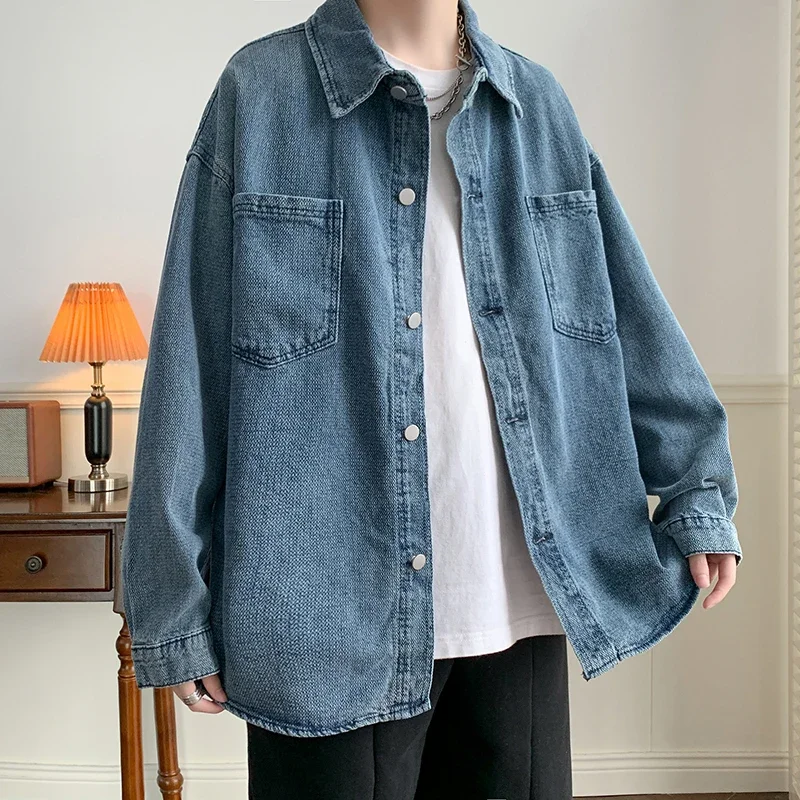 

Korean Men's Blue Casual Workwear Jean Jacket Loose Casual Youthful Male Vintage Streetwear Clothes Mens Fashion Denim Jackets