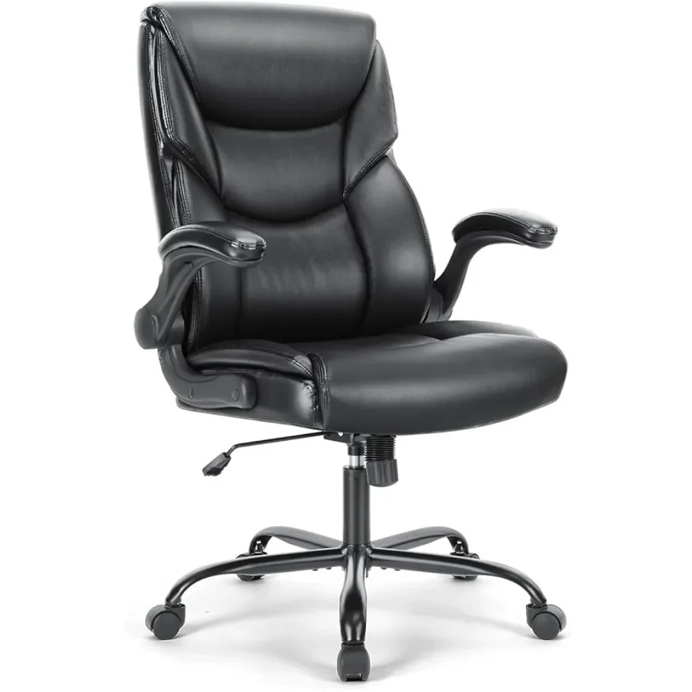 

Ergonomic Adjustable Computer Desk Chairs with High Back Flip-up Armrests, Swivel Task Chair with Lumbar Support, Bonded Leather