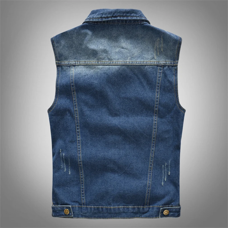 Spring Summber Men's Denim Vests Vintage Cotton Jeans Waistcoats Mens Fashion Ripped Biker Sleeveless Jackets Clothing view 2