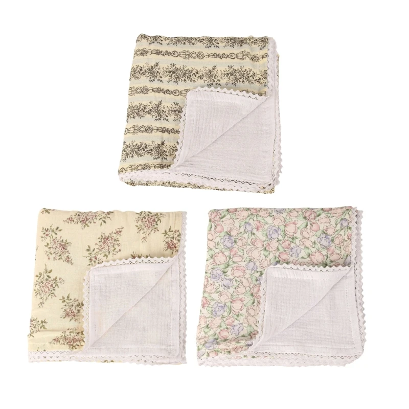 Uprgades Infant Throw Enhances with Intricates Lace Border Elegant Swaddles Blanket 4 Layer Newborns Blanket Present 0