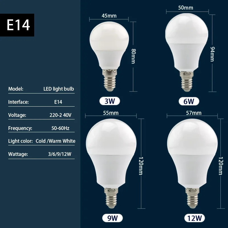 Ampoule LED E14 pour éclairage à économie d\'énergie, lot de 10 pièces, 3W, 9W, 12W, 15W, 18W, 20W, 24W, 220V