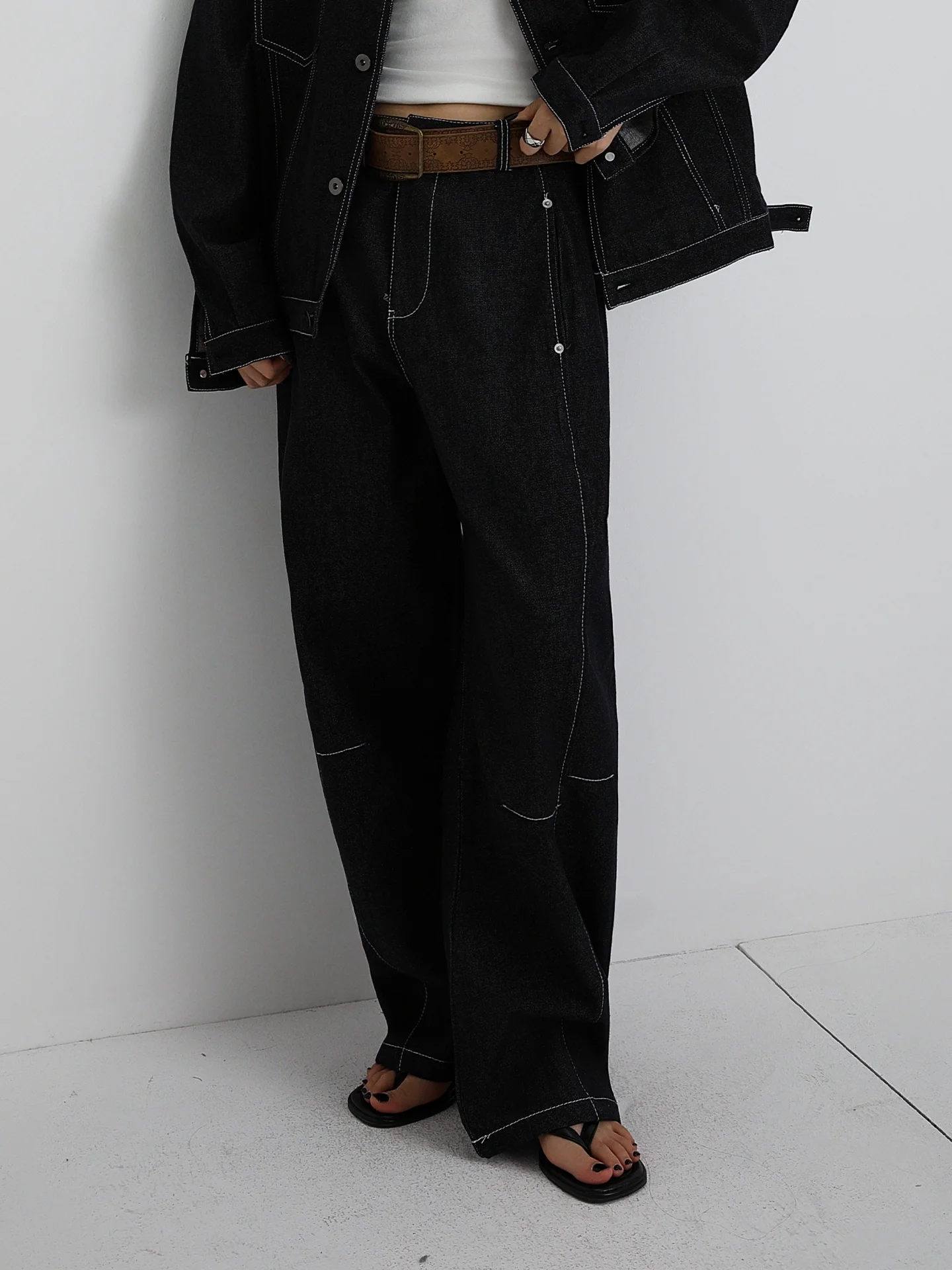 

Vintage Bla Faded Denim Jeans Women's Loose Wide Leg Pants Autumn New Sle ALL MY Casual Cotton Wear Resistant l Waist