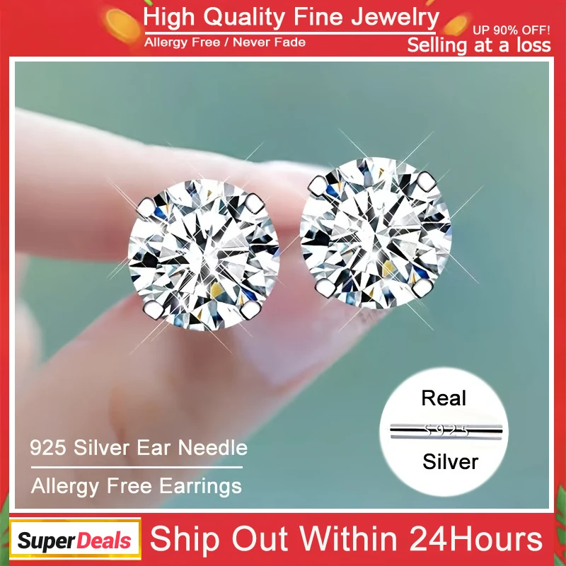 

YHAMNI Allergy Free 925 Sterling Silver 1 Carat Zirconia Stud Earrings Women Wedding Accessories High Quality Fine Jewelry