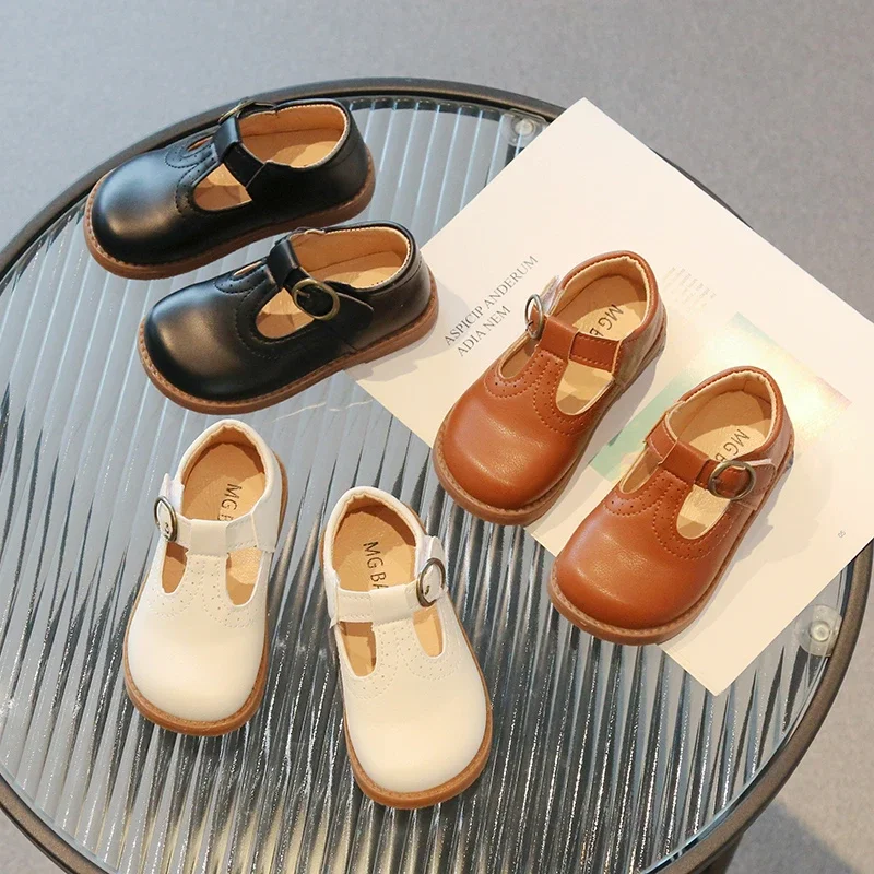 

Japanese Style Children Leather Shoes Retro 2025 Spring and Autumn Hollow Boys and Girls Hollow Solid Color Loafers Fashion Kids