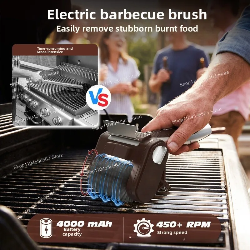 Electric Barbecue Brush with LED Light Steel Brush Head Wireless High Power Barbecue Grill Special Outdoor Camping Cleaning