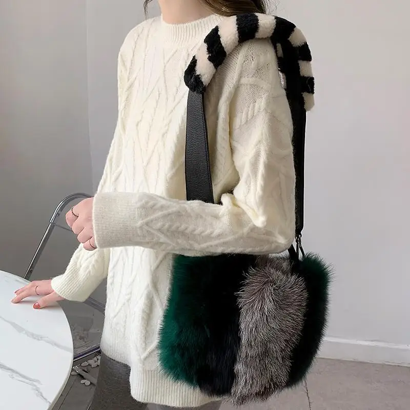 

Luxury Brand Real Fur Plush Women's Bag Autumn And Winter New Style High-end Personalized Single Shoulder Crossbody Bags Trendy