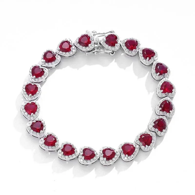 EWYA Luxury S925 Sterling Silver Full Ruby Tennis Bracelet for Women Party Fine Jewelry Lab Grown Gemstones Hand Link Bracelets - Image 3